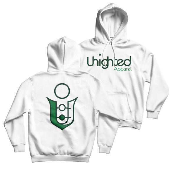 uhighted back logo  white hoodie